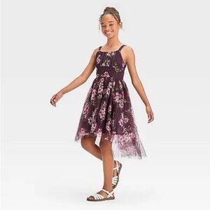 Zenzi Girls Floral Print Tulle Dress Purple Pink Spaghetti Strap Size XL(14)
